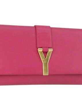 SAINT LAURENT Clutch Bag Leather Pink Gold 311213 Auth 169070V